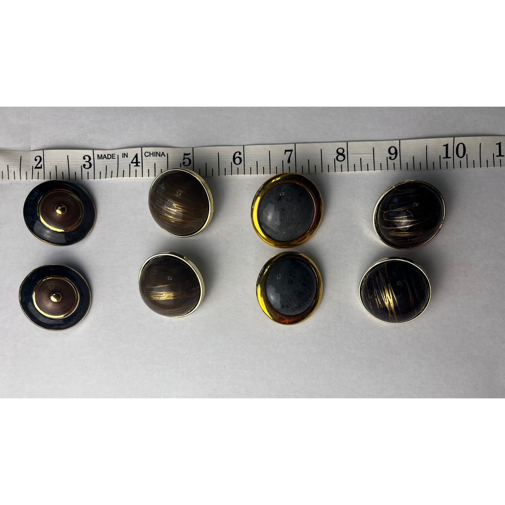 Clip On Earrings‎ Set 4 Pairs Round Dome Faceted  Gold Tone Metal Vintage  Retro